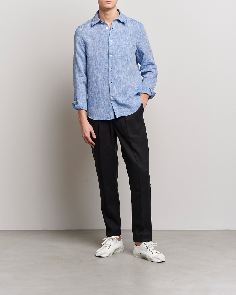Herr | Skjortor | J.Lindeberg | Slim Fit Linen Melange Shirt Lapis Blue