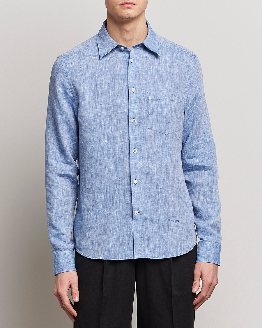 Herr | Skjortor | J.Lindeberg | Slim Fit Linen Melange Shirt Lapis Blue