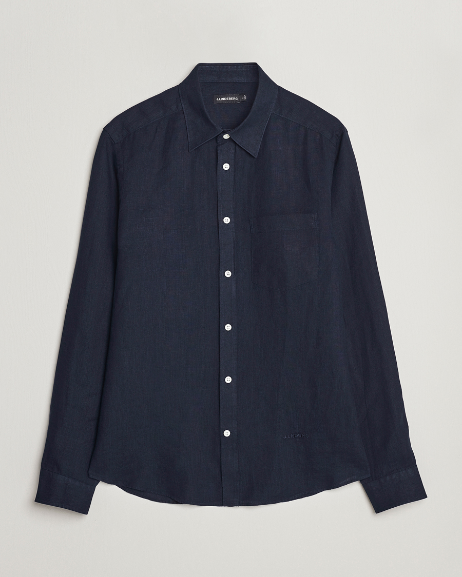 Herr | Skjortor | J.Lindeberg | Slim Fit Clean Linen Shirt Navy