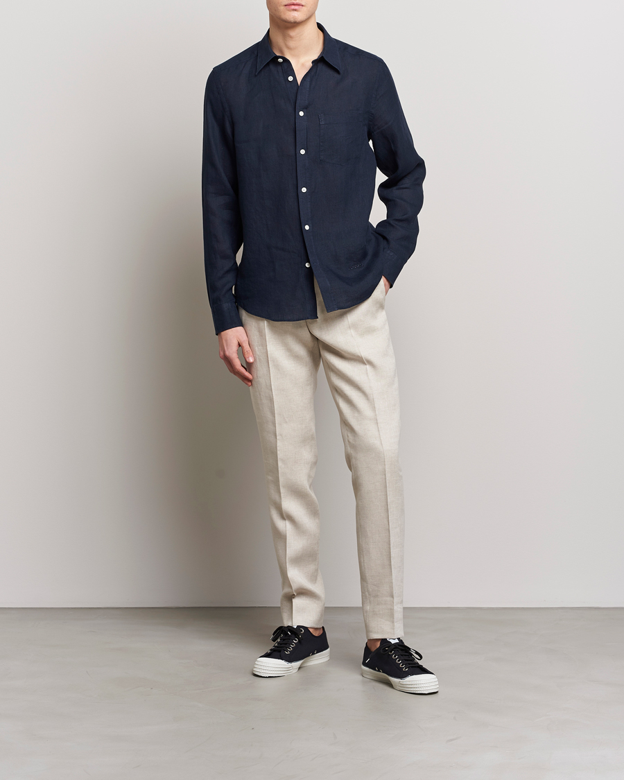 Herr | Skjortor | J.Lindeberg | Slim Fit Clean Linen Shirt Navy