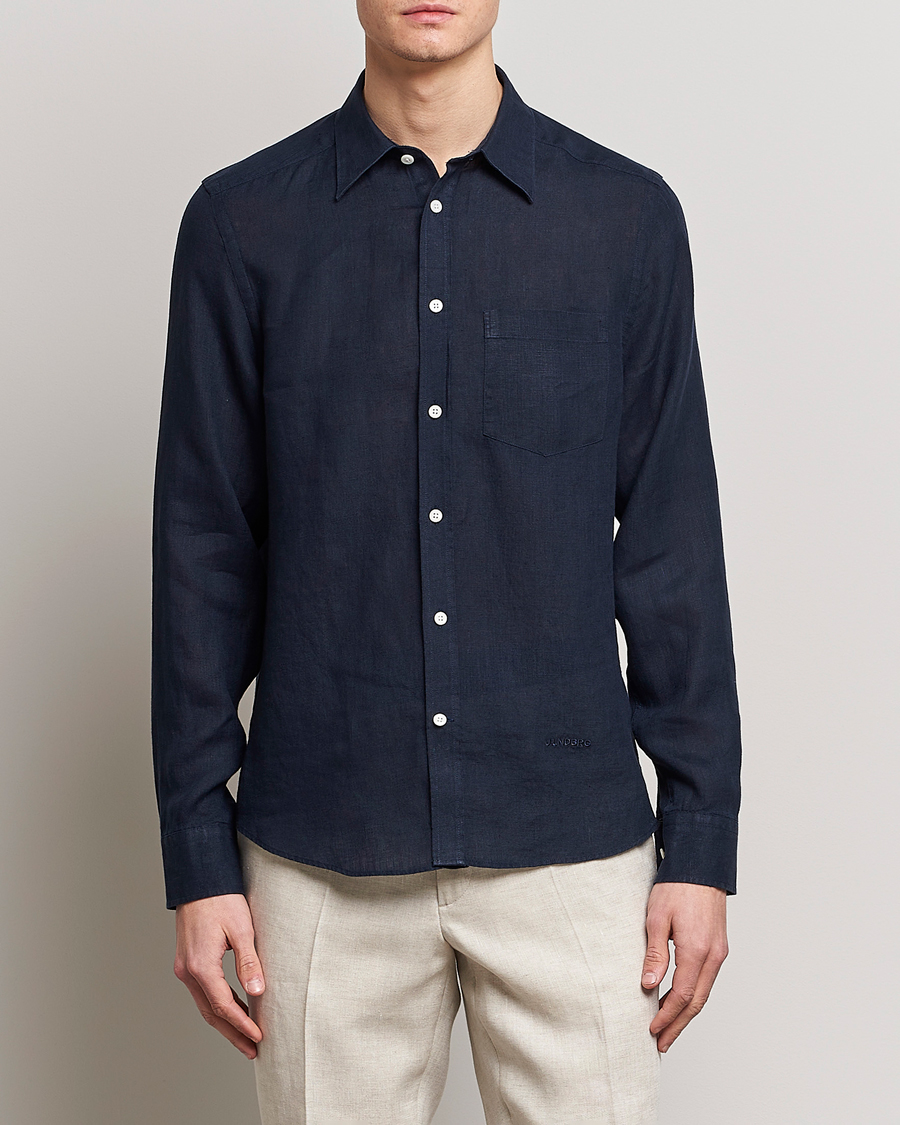 Herr | Linneskjortor | J.Lindeberg | Slim Fit Clean Linen Shirt Navy