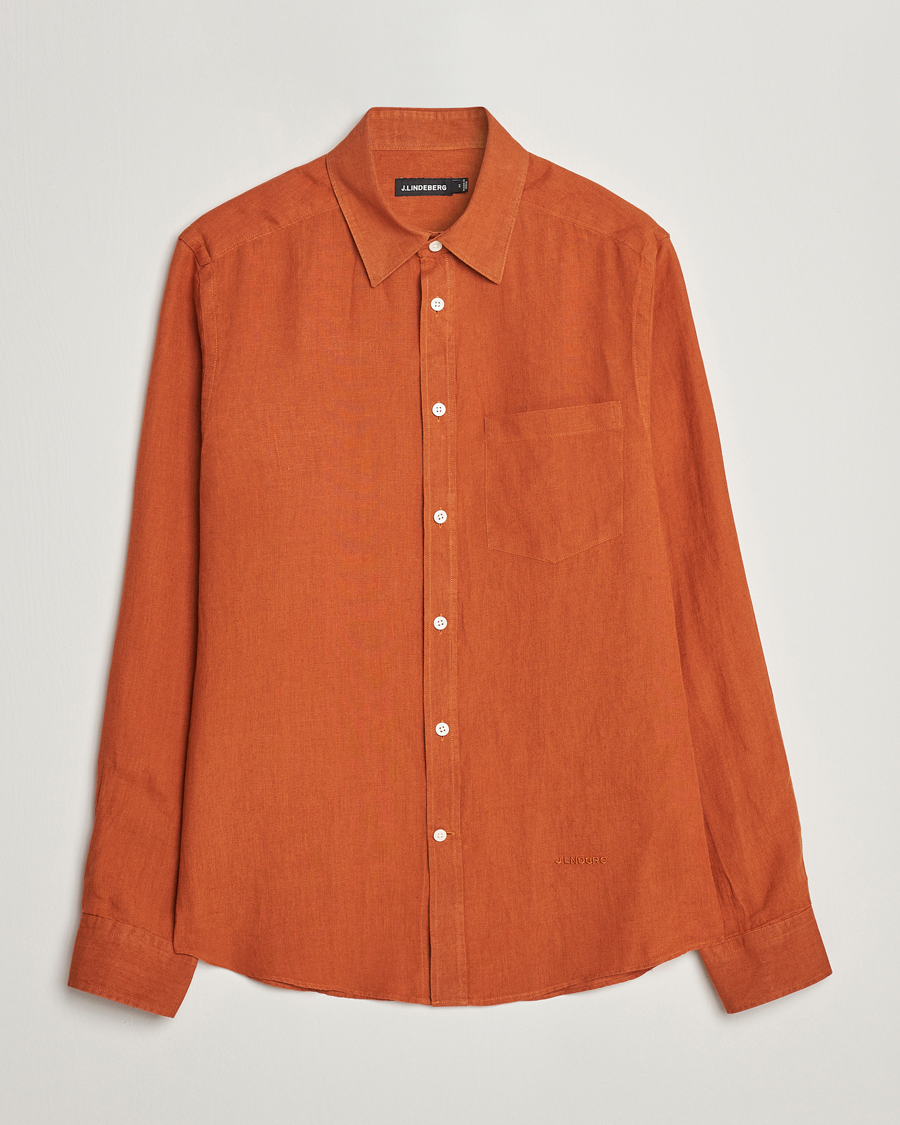 Herr | Skjortor | J.Lindeberg | Slim Fit Clean Linen Shirt Bombay Brown