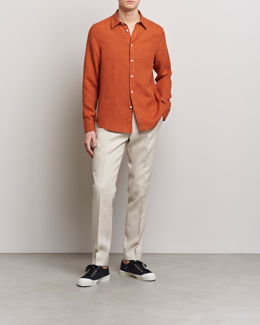 Herr | Skjortor | J.Lindeberg | Slim Fit Clean Linen Shirt Bombay Brown