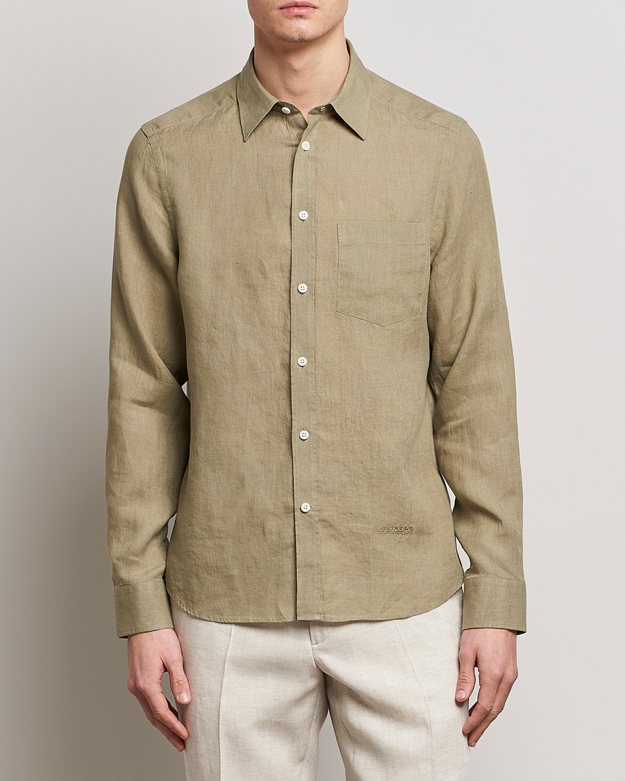 Herr | Skjortor | J.Lindeberg | Slim Fit Clean Linen Shirt Aloe