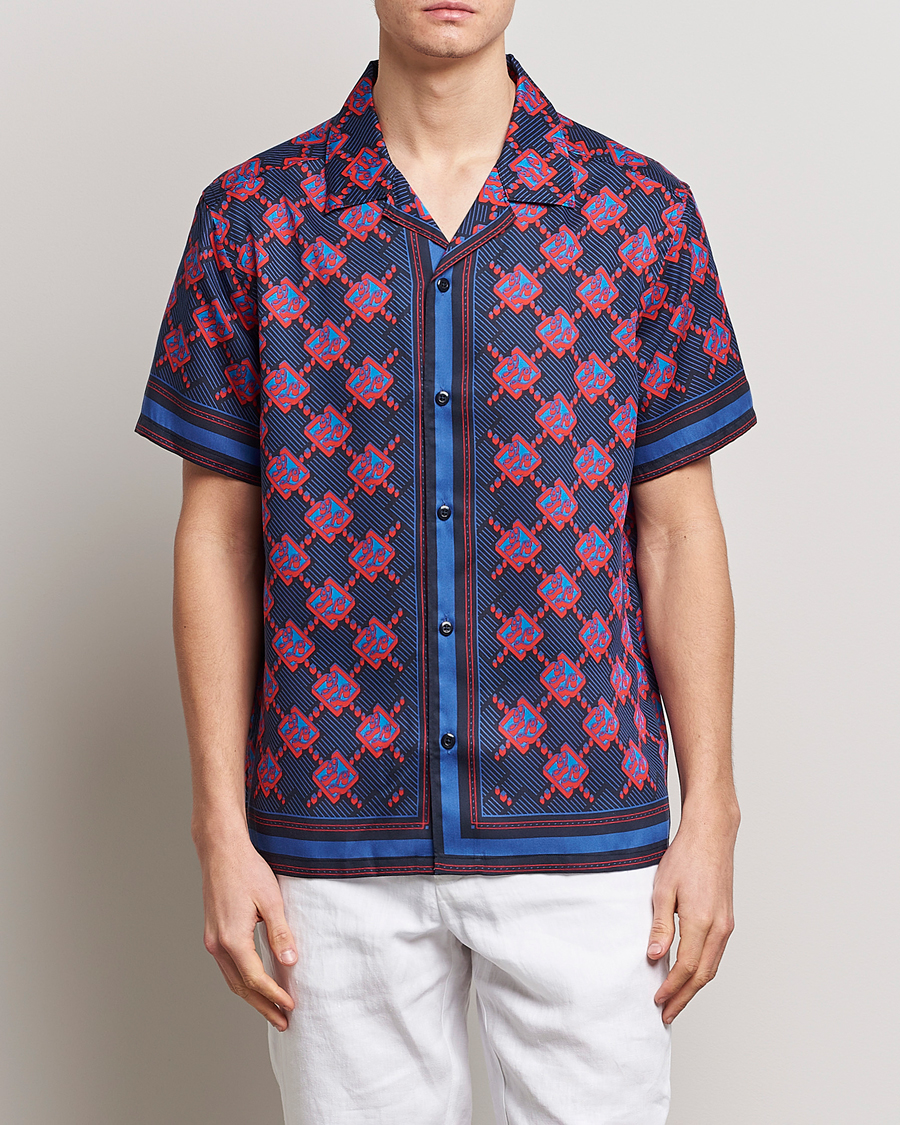 Herr | Skjortor | J.Lindeberg | Elio Diamond JL Print Short Sleev Lyocell Shirt Navy