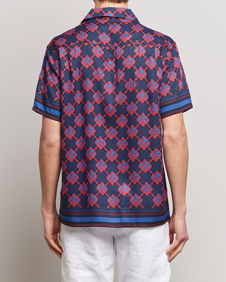 Herr | Skjortor | J.Lindeberg | Elio Diamond JL Print Short Sleev Lyocell Shirt Navy