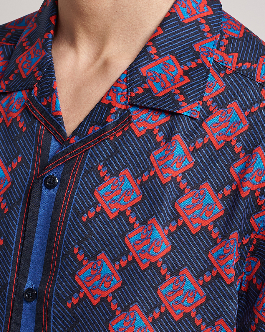 Herr | Skjortor | J.Lindeberg | Elio Diamond JL Print Short Sleev Lyocell Shirt Navy