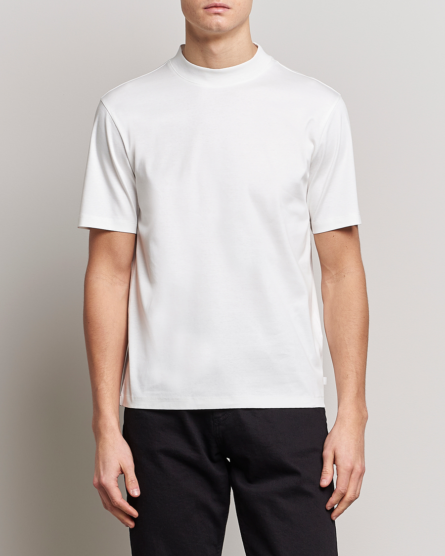 Herr | Kortärmade t-shirts | J.Lindeberg | Ace Mock Neck Mercerized Cotton T-Shirt White