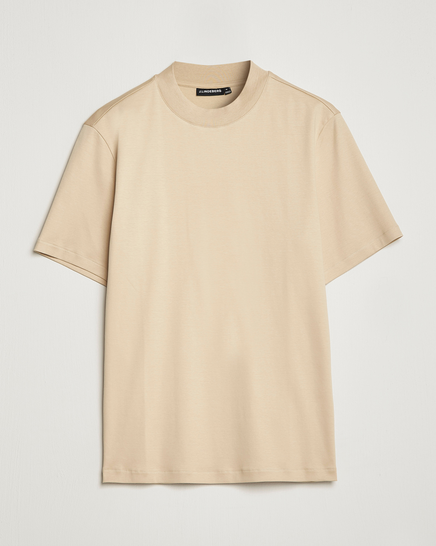 Herr | T-Shirts | J.Lindeberg | Ace Mock Neck Mercerized Cotton T-Shirt Safari Beige
