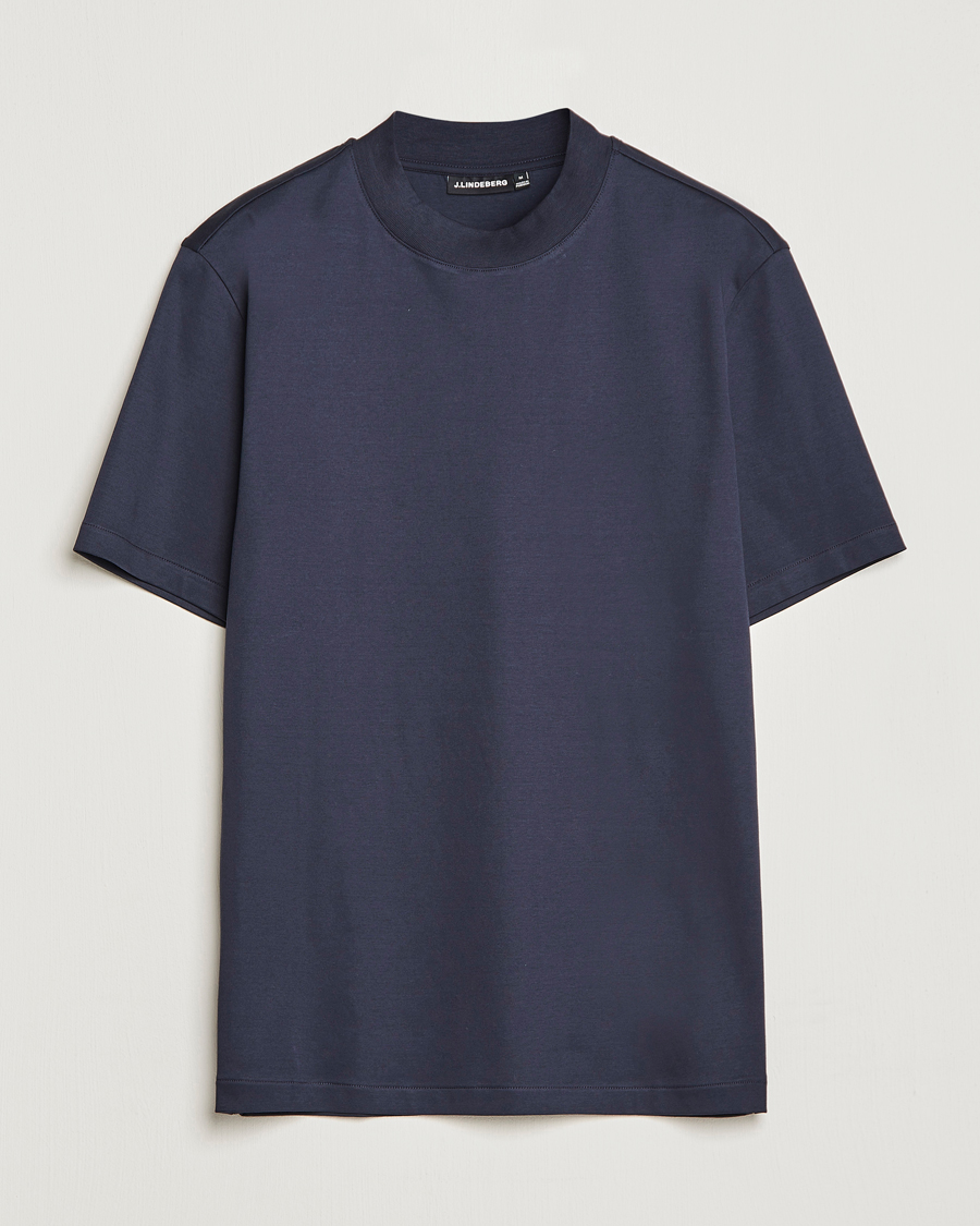 Herr | T-Shirts | J.Lindeberg | Ace Mock Neck Mercerized Cotton T-Shirt Navy