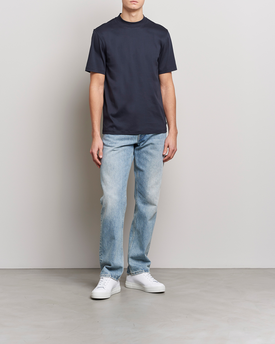Herr | T-Shirts | J.Lindeberg | Ace Mock Neck Mercerized Cotton T-Shirt Navy