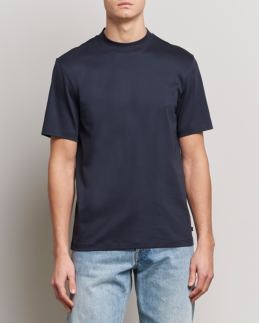 Herr | Kortärmade t-shirts | J.Lindeberg | Ace Mock Neck Mercerized Cotton T-Shirt Navy