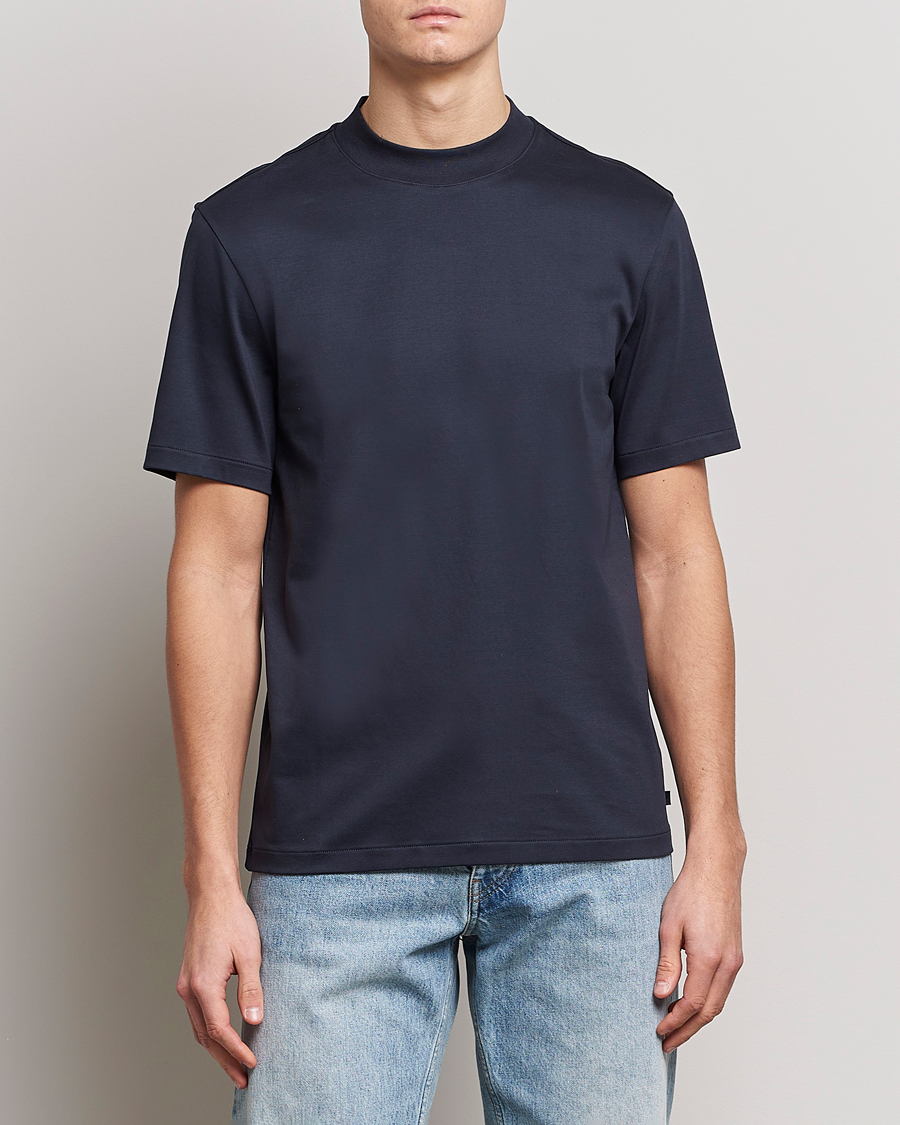 Herr | J.Lindeberg | J.Lindeberg | Ace Mock Neck Mercerized Cotton T-Shirt Navy