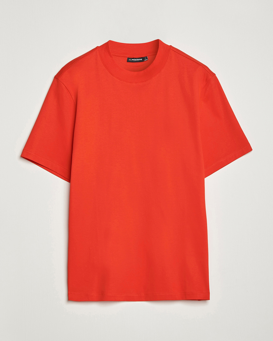 Herr | T-Shirts | J.Lindeberg | Ace Mock Neck Mercerized Cotton T-Shirt Fiery Red