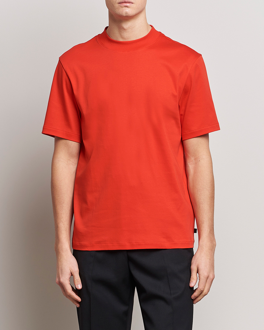 Herr |  | J.Lindeberg | Ace Mock Neck Mercerized Cotton T-Shirt Fiery Red
