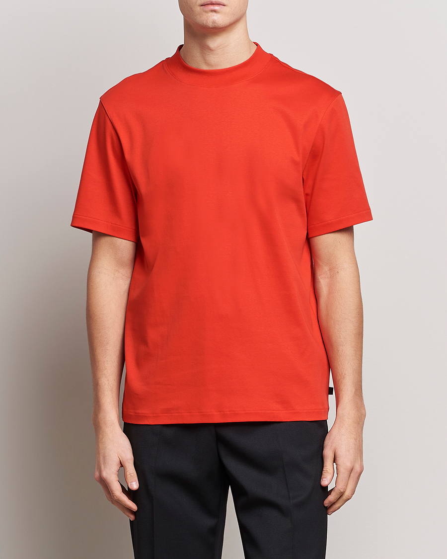 Herr | T-Shirts | J.Lindeberg | Ace Mock Neck Mercerized Cotton T-Shirt Fiery Red