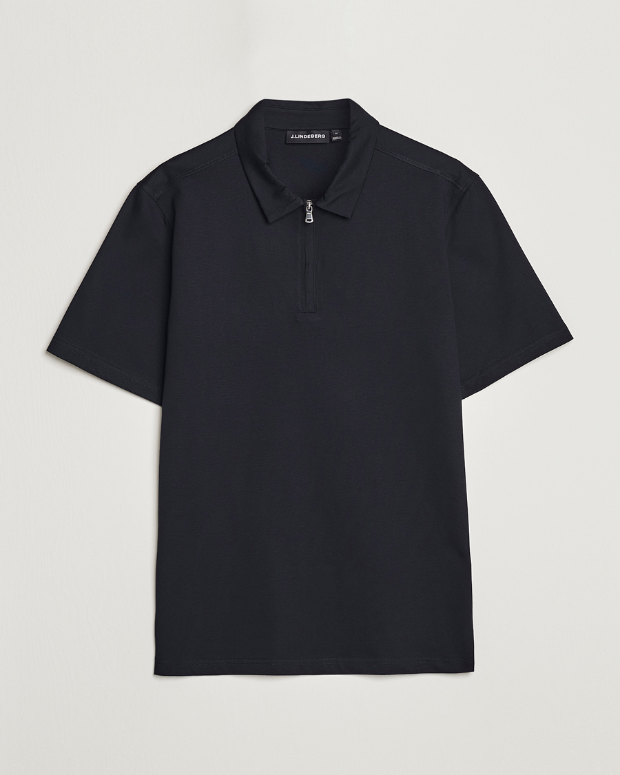 Herr | Pikéer | J.Lindeberg | Asher Zip Mercerized Cotton Polo Black