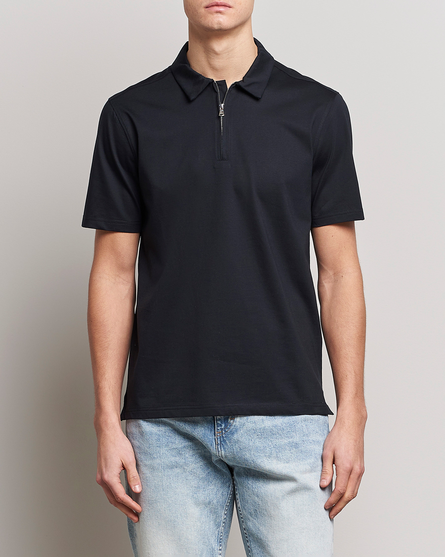 Herr | Pikéer | J.Lindeberg | Asher Zip Mercerized Cotton Polo Black