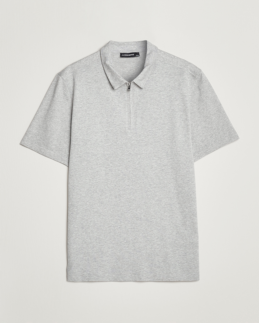 Herr | Pikéer | J.Lindeberg | Asher Zip Mercerized Cotton Polo Light Grey Melange