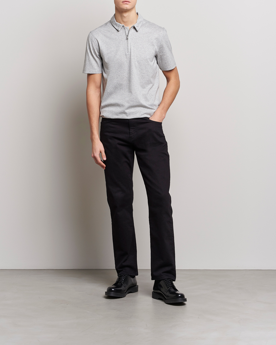 Herr | Pikéer | J.Lindeberg | Asher Zip Mercerized Cotton Polo Light Grey Melange