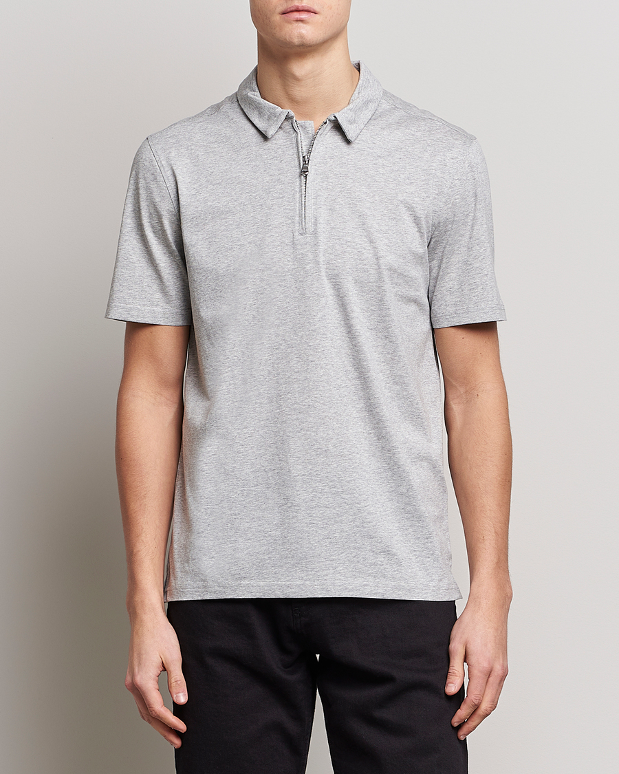 Herr |  | J.Lindeberg | Asher Zip Mercerized Cotton Polo Light Grey Melange