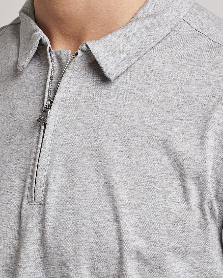 Herr | Pikéer | J.Lindeberg | Asher Zip Mercerized Cotton Polo Light Grey Melange