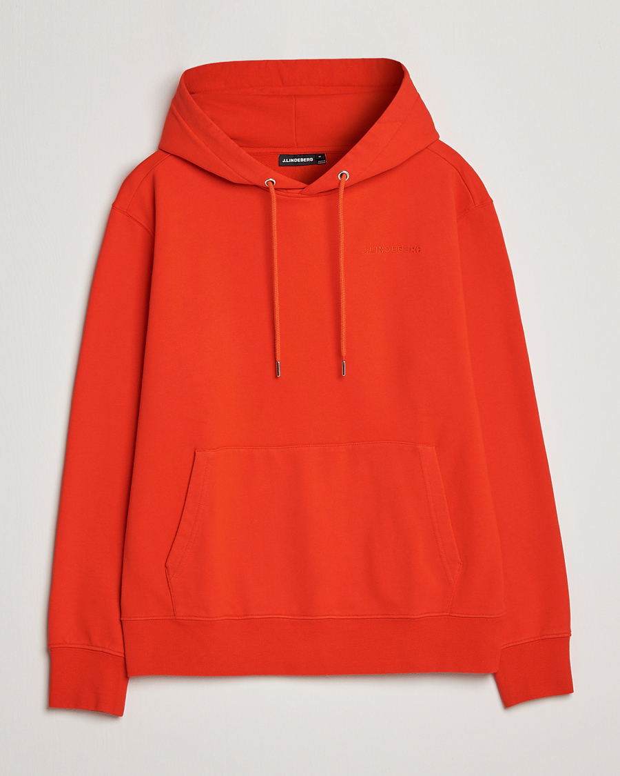 Herr | Tröjor | J.Lindeberg | Chip Cotton Hoodie Fiery Red