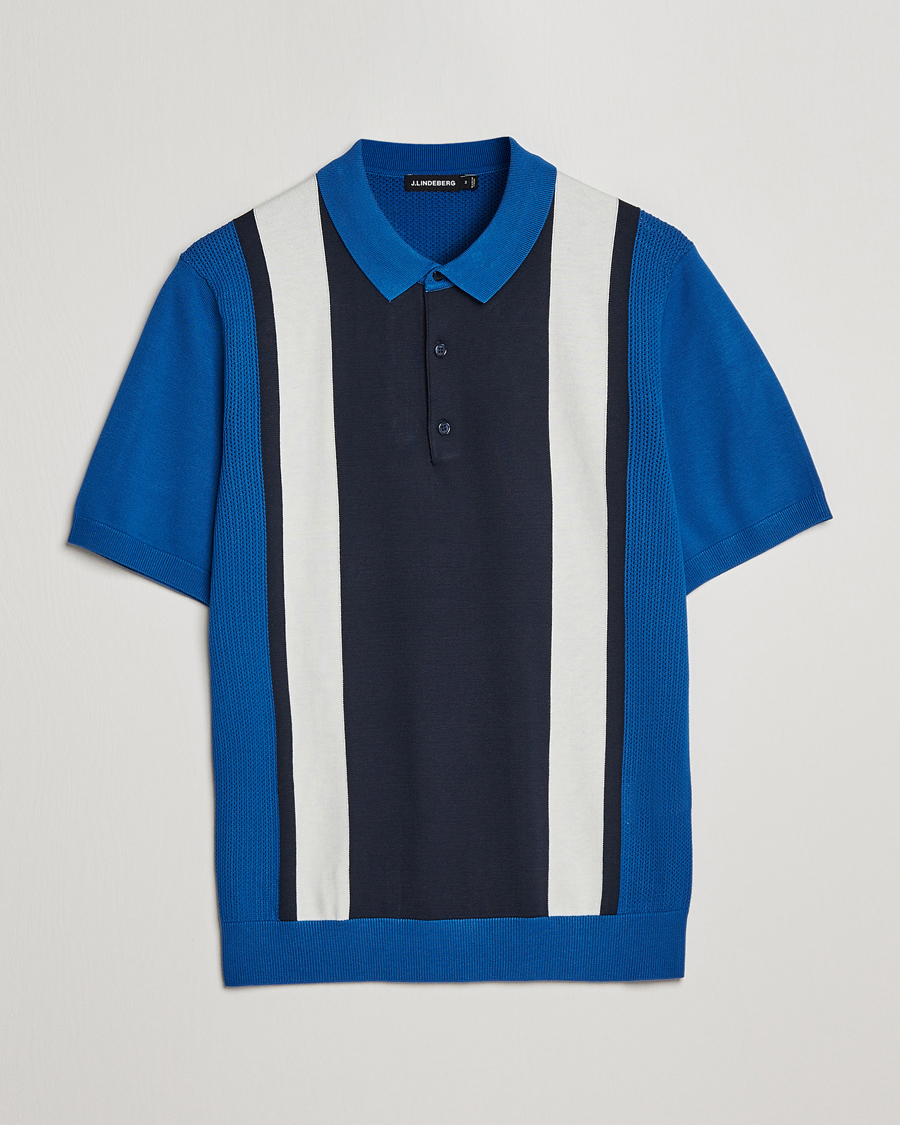 Herr | Pikéer | J.Lindeberg | Rey Stripe Knitted Polo Navy