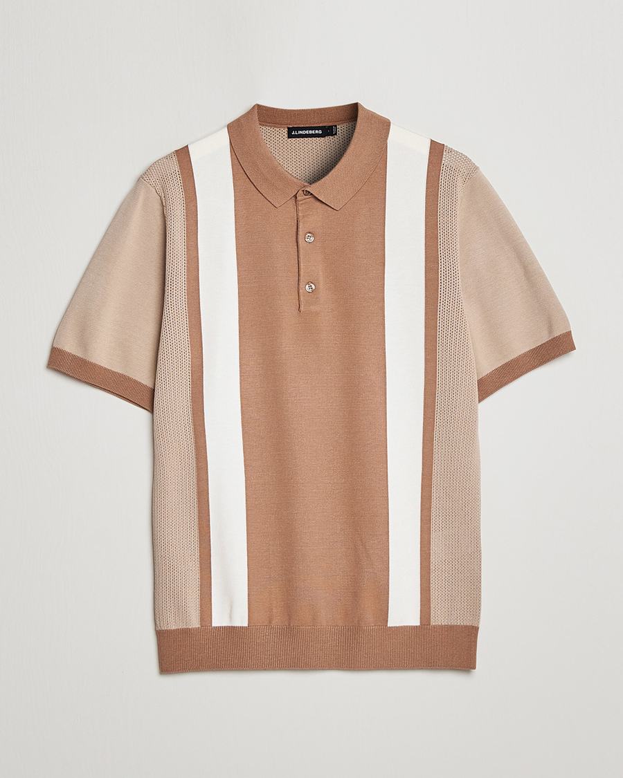 Herr | Pikéer | J.Lindeberg | Rey Stripe Knitted Polo Tiger Brown