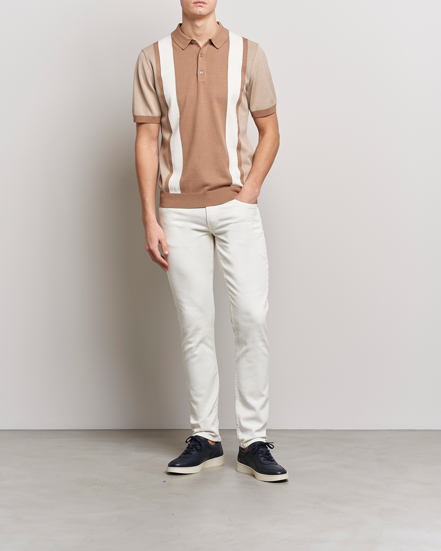 Herr | Pikéer | J.Lindeberg | Rey Stripe Knitted Polo Tiger Brown