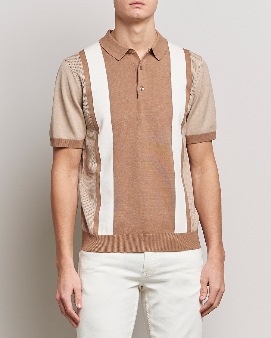 Herr | Pikéer | J.Lindeberg | Rey Stripe Knitted Polo Tiger Brown
