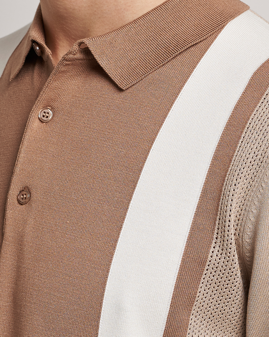 Herr | Pikéer | J.Lindeberg | Rey Stripe Knitted Polo Tiger Brown