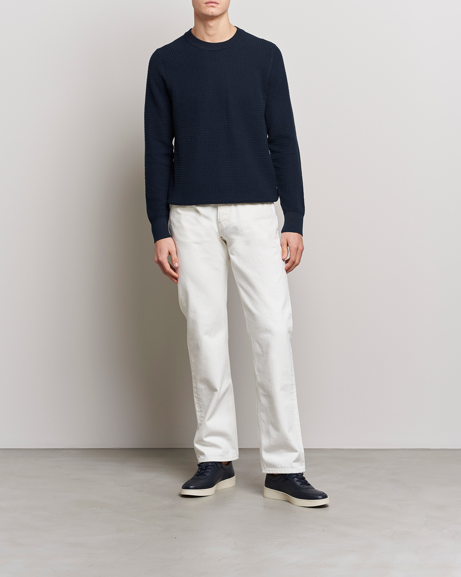 Herr | Tröjor | J.Lindeberg | Arthur Structure Organic Cotton Crew Neck Navy