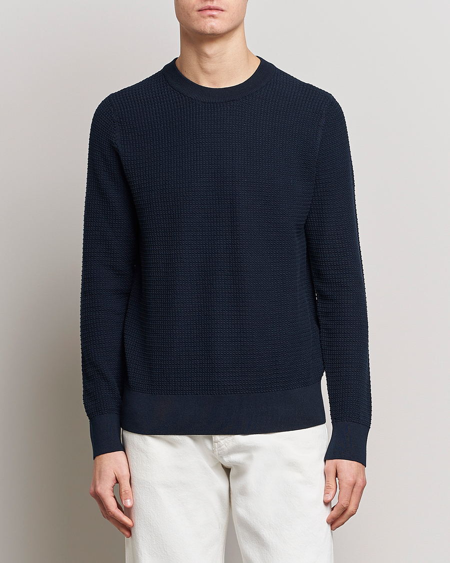 Herr | Stickade tröjor | J.Lindeberg | Arthur Structure Organic Cotton Crew Neck Navy