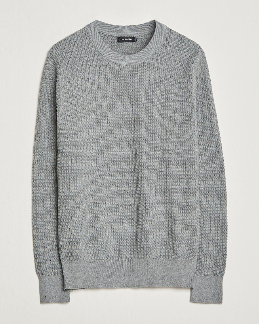 Herr | Tröjor | J.Lindeberg | Arthur Structure Organic Cotton Crew Neck Light Grey