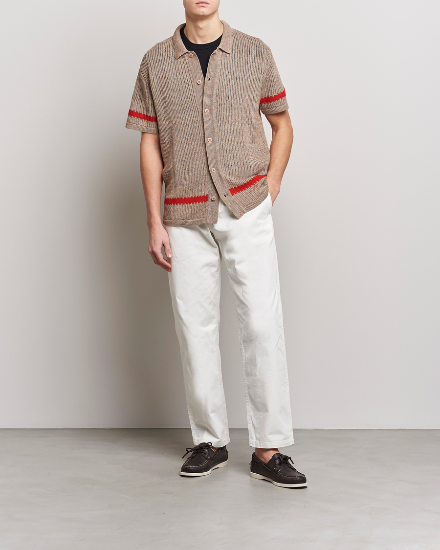 Herr | Skjortor | J.Lindeberg | Sky Knitted Linen/Merino Short Sleeve Shirt Beige