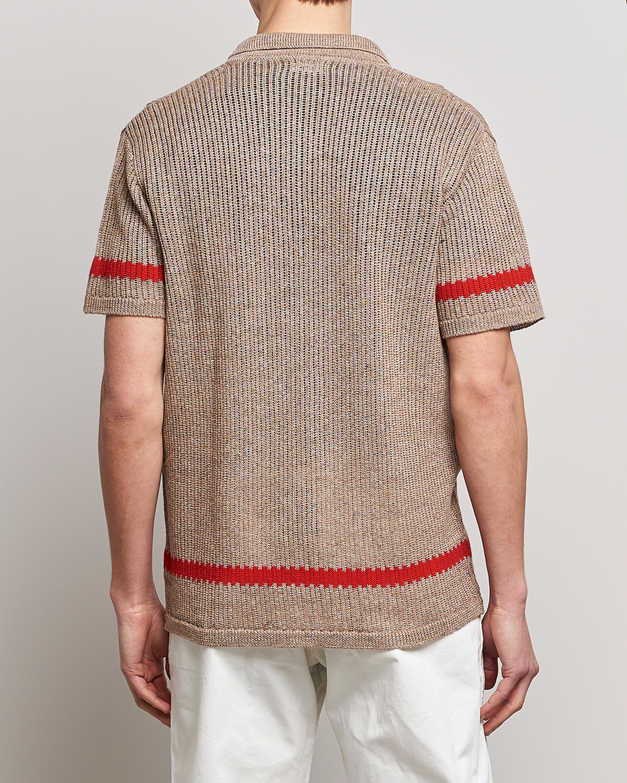 Herr | Skjortor | J.Lindeberg | Sky Knitted Linen/Merino Short Sleeve Shirt Beige