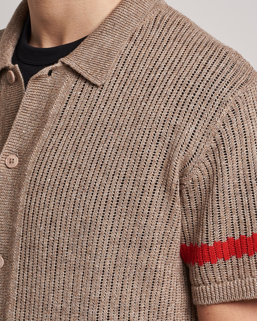 Herr | Skjortor | J.Lindeberg | Sky Knitted Linen/Merino Short Sleeve Shirt Beige