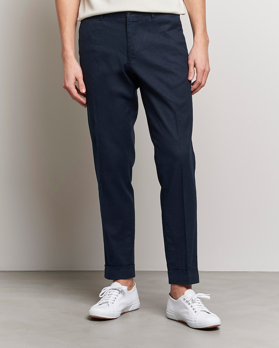 Herr | Byxor | J.Lindeberg | Grant Stretch Cotton/Linen Trousers Navy