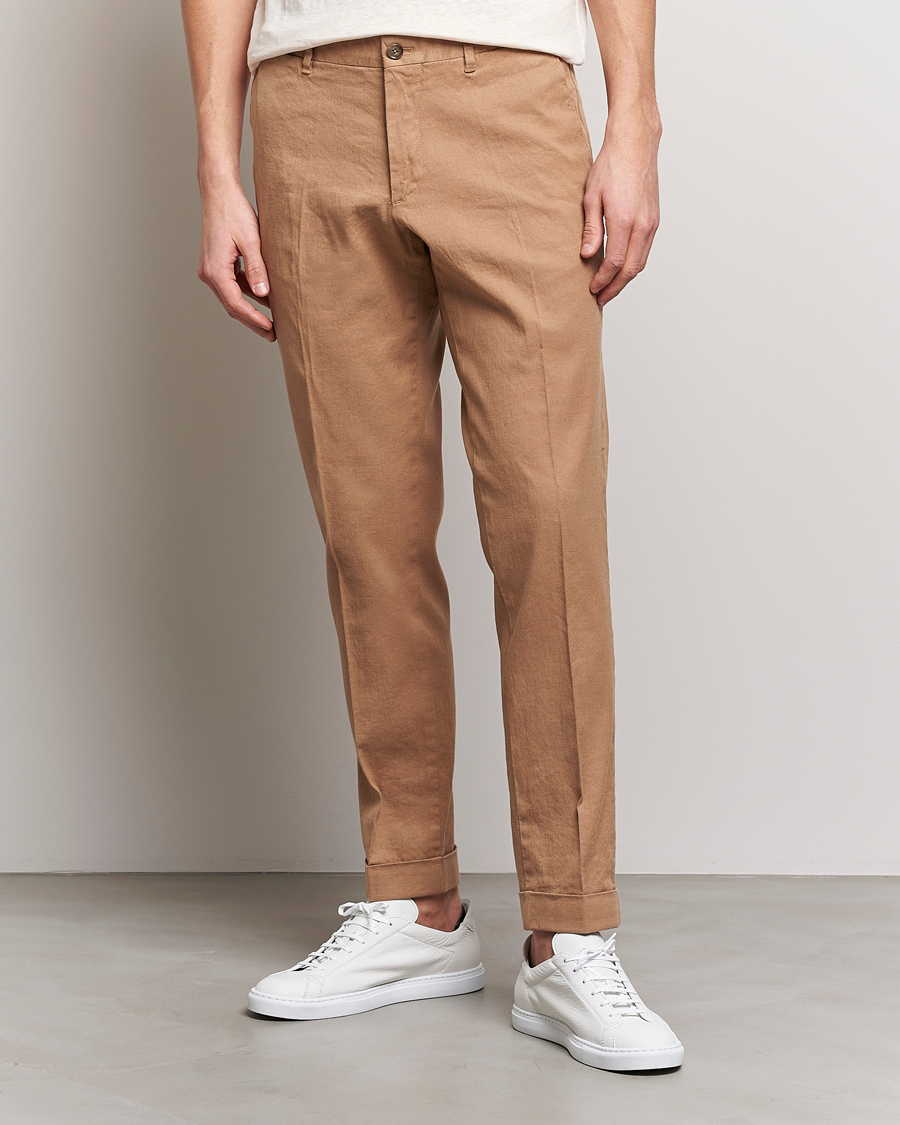 Herr | Byxor | J.Lindeberg | Grant Stretch Cotton/Linen Trousers Tiger Brown