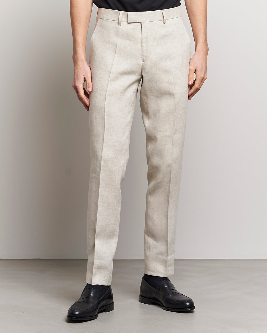 Herr | J.Lindeberg | J.Lindeberg | Grant Super Linen Trousers Safari Beige