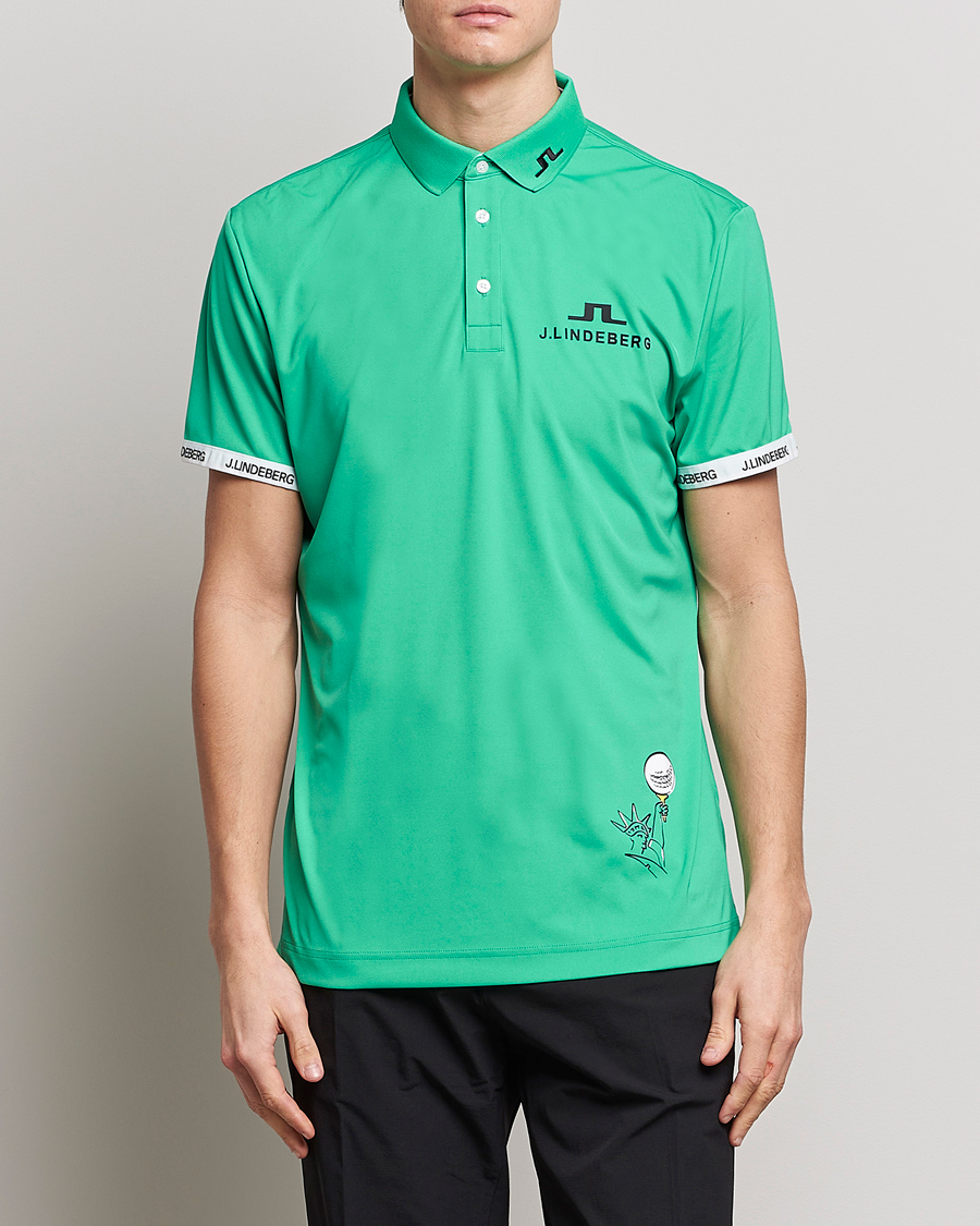 Herr | Pikéer | J.Lindeberg | KV PGA Printed Jersey Polo Blarney Green