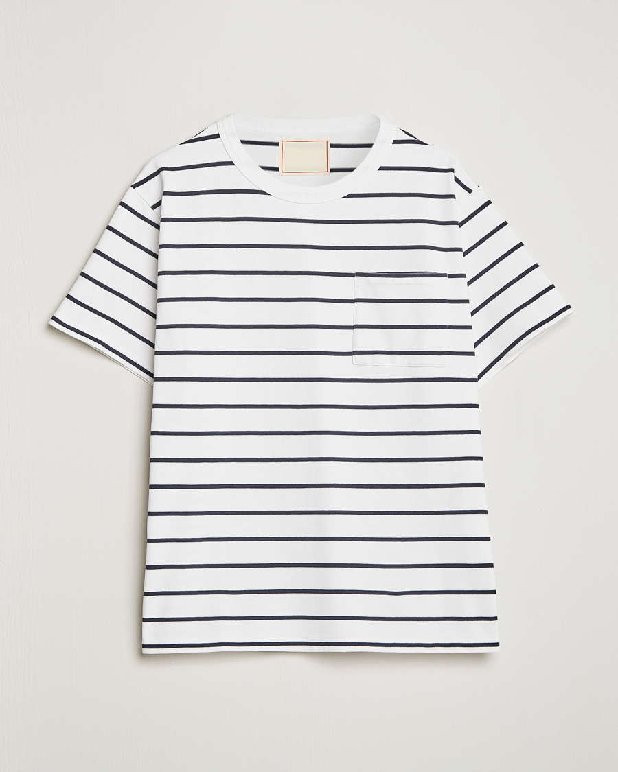 Herr | T-Shirts | Jeanerica | Hervé Striped Heacy Crew Neck T-Shirt White/Navy
