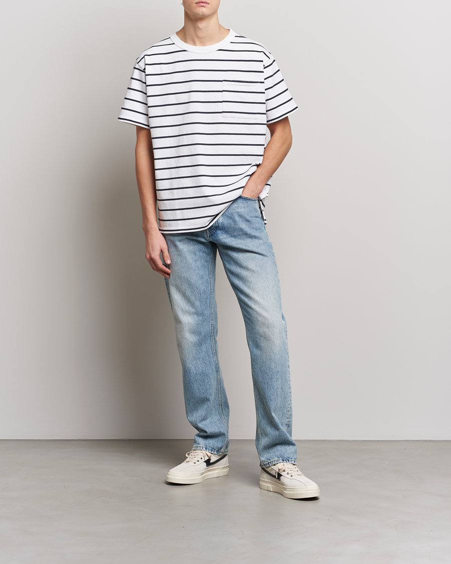 Herr | T-Shirts | Jeanerica | Hervé Striped Heacy Crew Neck T-Shirt White/Navy