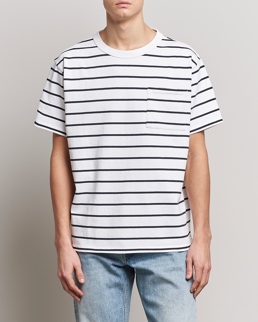 Herr | Jeanerica | Jeanerica | Hervé Striped Heacy Crew Neck T-Shirt White/Navy