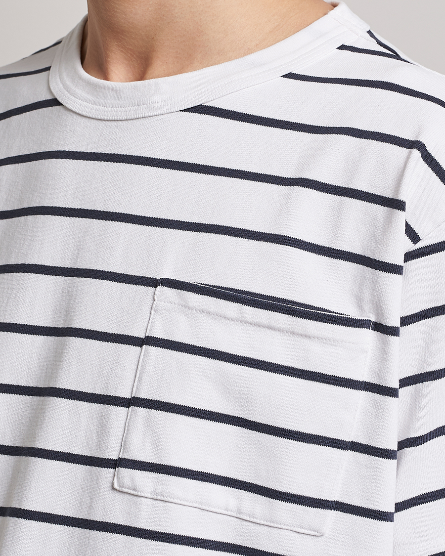 Herr | T-Shirts | Jeanerica | Hervé Striped Heacy Crew Neck T-Shirt White/Navy