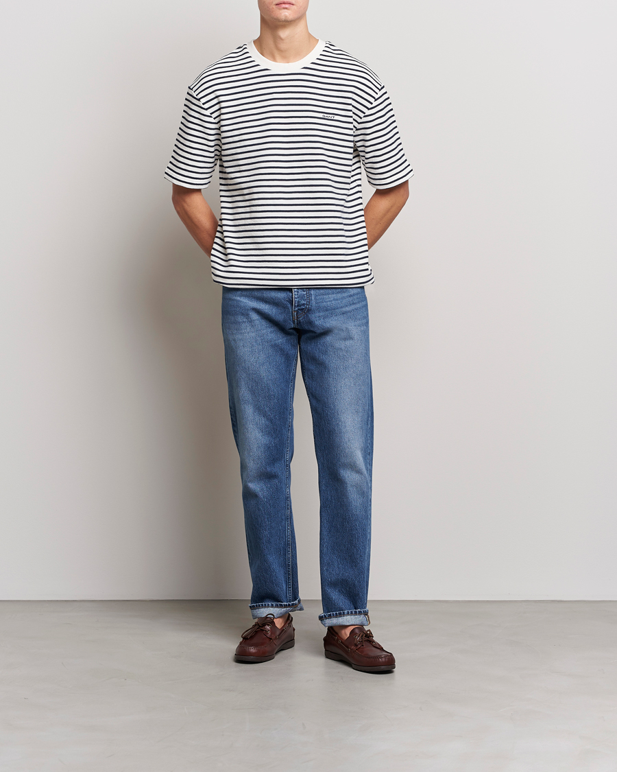 Herr | T-Shirts | GANT | Stripe Heavy Tee Eavning Blue