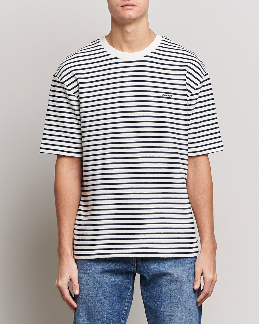 Herr | T-Shirts | GANT | Stripe Heavy Tee Eavning Blue