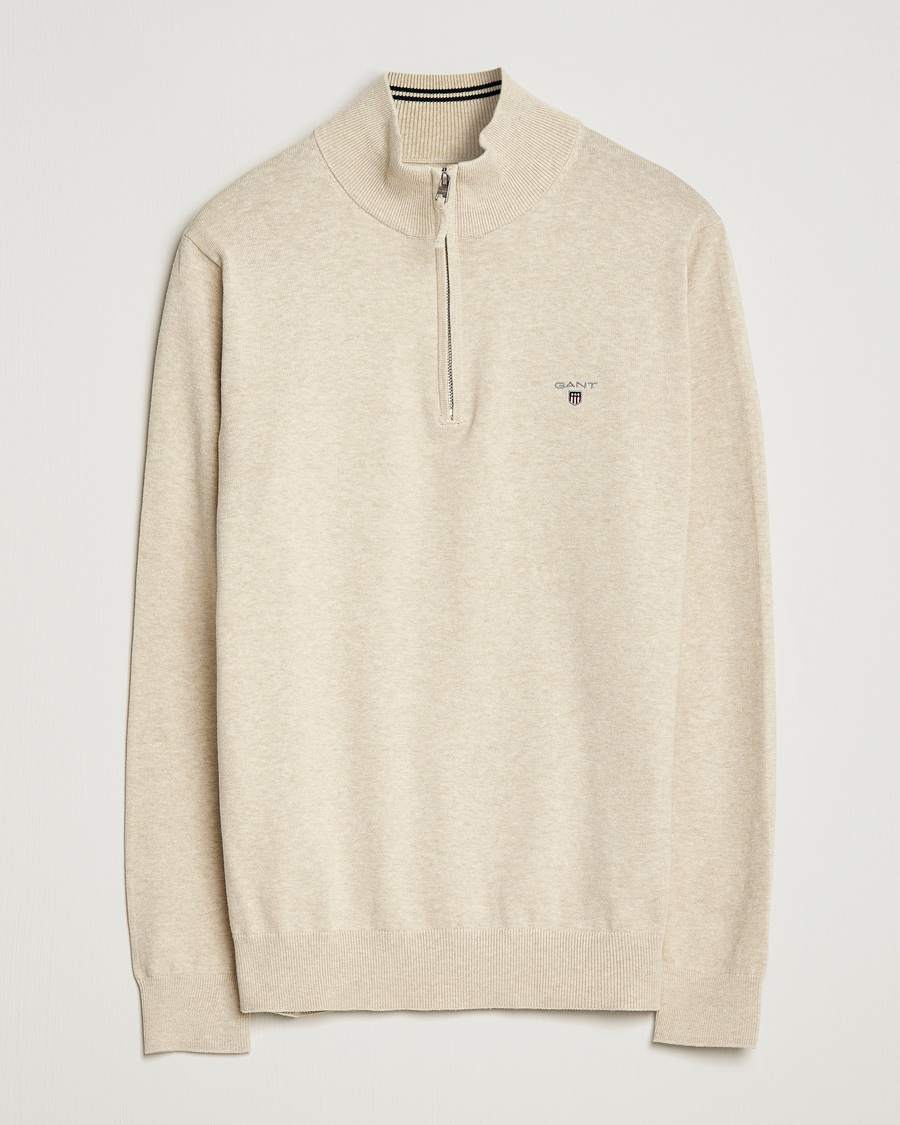 Herr | Tröjor | GANT | Classic Cotton Half Zip Ocra Melange