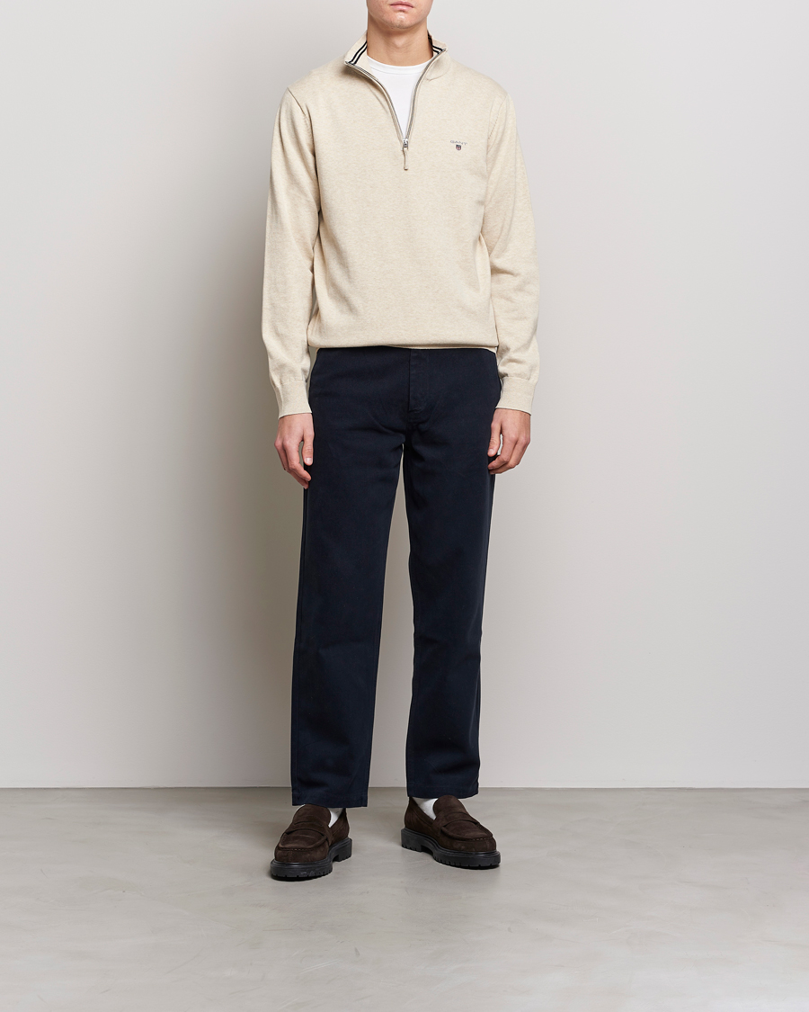 Herr | Tröjor | GANT | Classic Cotton Half Zip Ocra Melange